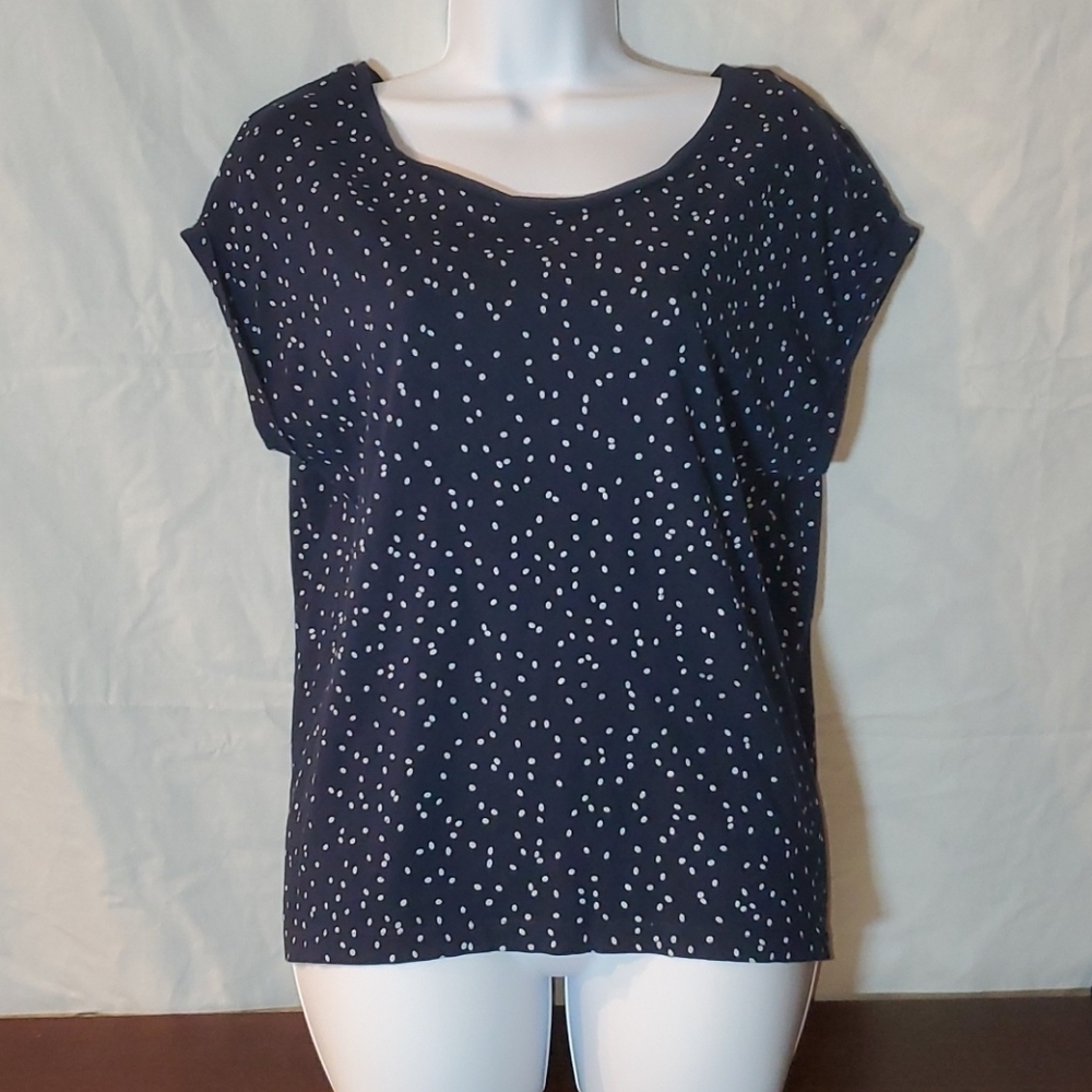 Dark blue Zara top with white oval dots